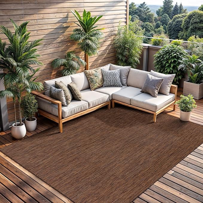 CAMILSON Outdoor Rug 9x12 Modern Area Rugs for Large Indoor and Outdoor Patios and Porches - Waterproof, Washable, Non-Shedding, Easy-to-Clean Outside Carpet (9 x 12, Solid - Gold)