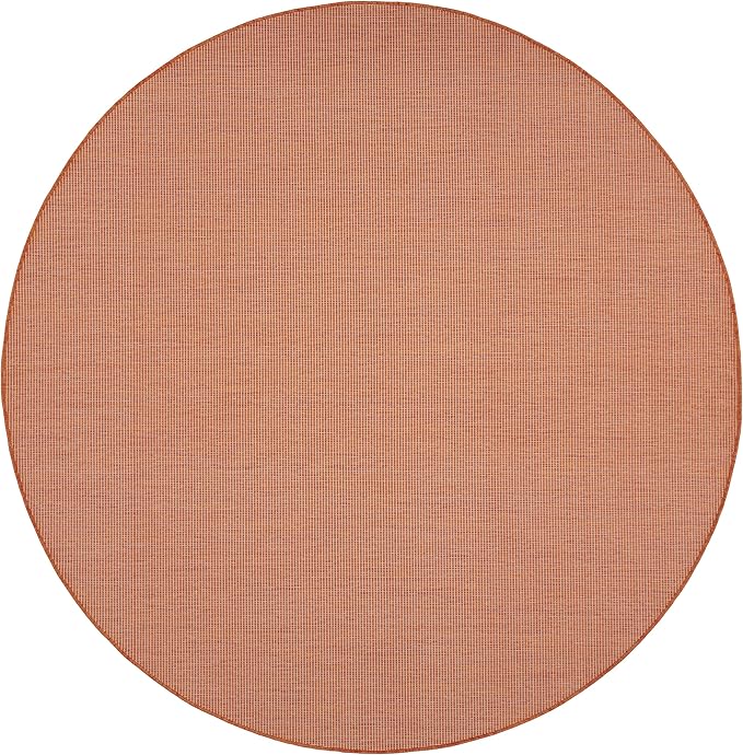Nourison Positano Indoor/Outdoor Terracotta 8' x Round Area Rug, Easy Cleaning, Non Shedding, Bed Room, Living Room, Dining Room, Backyard, Deck, Patio (8 Round)