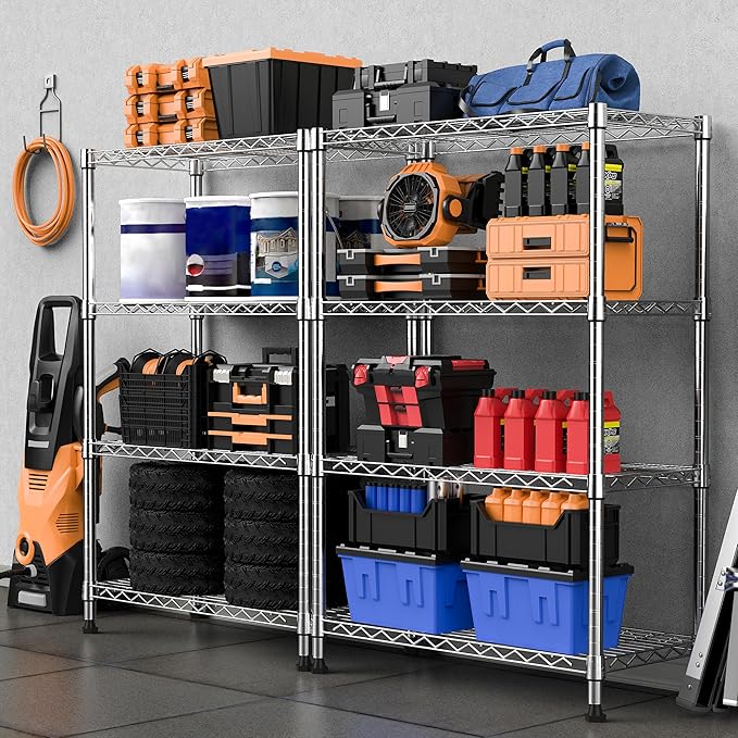 1000 lbs Storage Shelving Steel Heavy Duty 4-Tier Utility Shelving Unit Steel Organizer Wire Rack for Home,Kitchen,Office,Chrome (13.7" D x 29.5" W x 47.2" H)