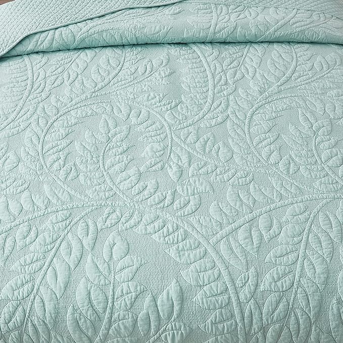 MarCielo 3-Piece 100% Cotton Oversized Bedspread Lightweight Quilt Coverlet Embroidery Farmhouse Bedding Set T0 (Aruba Blue, Twin (68"x86"))