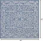 JONATHAN Y Vintage Filigree Indoor Outdoor Square Area Rug 4X4 Navy/Gray, Charleston Textured Weave for Backyard, Patio, Porch, Easy-Cleaning, High Traffic, Pet-Friendly, Non-Shedding (SMB106D-4SQ)