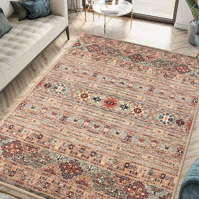 Keen Home Design 8x10 Rug - Machine Washable Area Rug with Non-Slip Backing, Ideal for Living Room, Dining Room, Bedroom - Vintage, Easy Clean, Durable, Low Pile Rug - (8' x 10')
