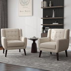 UIXE Accent Chair, Modern Upholstered Armchair in Fabric for Living Room, Comfy Club Arm Chairs Single Sofa Button Tufted Bedroom Reading Seat - White, Set of 1