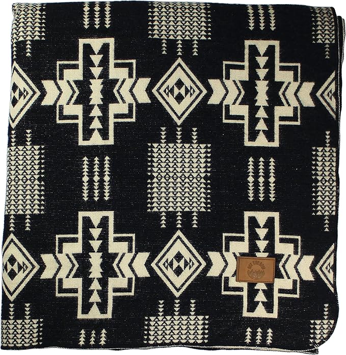 Inca Aztec Throw, Queen, King Blanket | Southwest Indian Navajo Boho Style | Native Cover for Camping, Bedding, Couch, Vanlife | Faux Alpaca, Lightweight, Hypoallergenic (Obsidian Black, Queen)