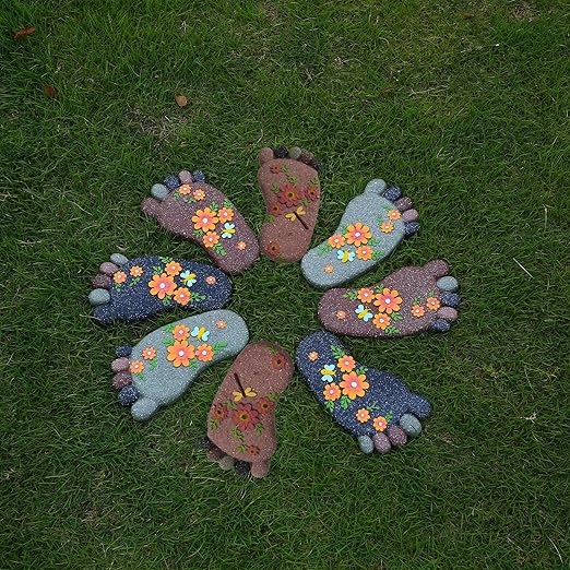 Stepping Stones Garden Decorative Stones for Patio, Deck, Garden or Sidewalk Home Decor Footprint Shaped Stepping Stones Set of 2 （Dark Grey）