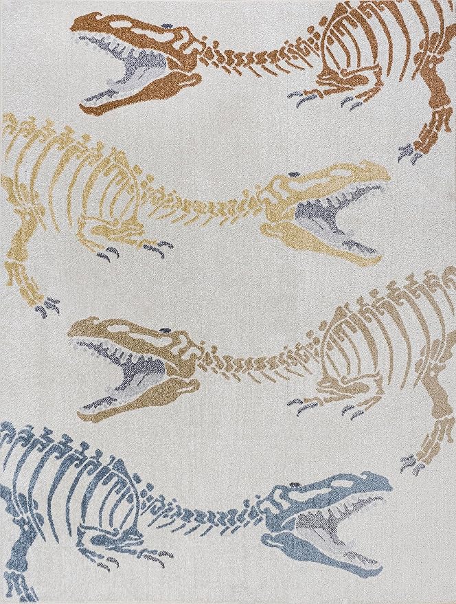 JONATHAN Y Machine-Washable Cream/Multi Indoor Area Rug, 8x10, Kingdarr T-Rex Modern, Casual, Kids & Novelty for Living Room, Dining Room, Bedroom, Kitchen Easy-Cleaning, Non-Shedding (KDW103A-8)