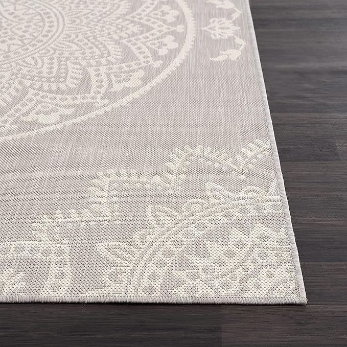CAMILSON Outdoor Rug 6x9 Modern Area Rugs for Indoor and Outdoor Patios and Porches - Waterproof, Washable, Non-Shedding, Easy-to-Clean Outside Carpet (6 x 9, Medallion - Grey/White)