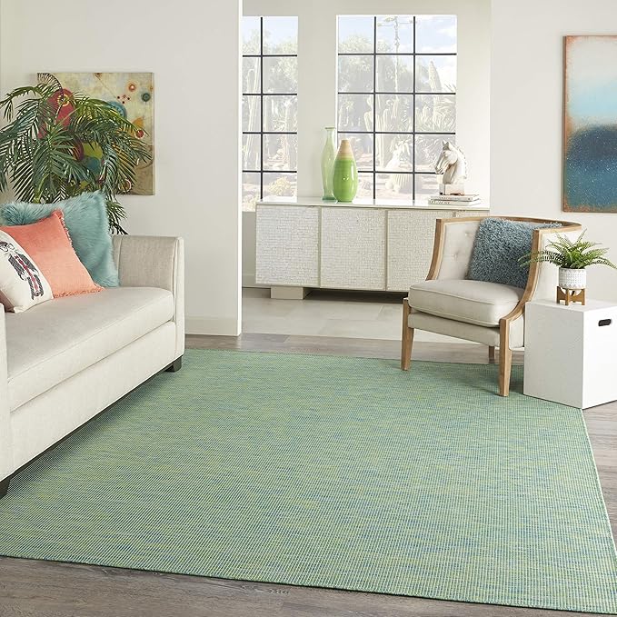 Nourison Positano Indoor/Outdoor Blue/Green 8' x 10' Area Rug, Easy Cleaning, Non Shedding, Bed Room, Living Room, Dining Room, Backyard, Deck, Patio (8x10)