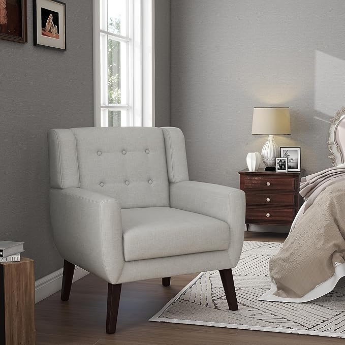 UIXE Accent Chair Modern Upholstered Armchair, Comfy Living Room Arm Chairs Mid Century Single Sofa Reading Side Seat for Bedroom, Home Office - Beige