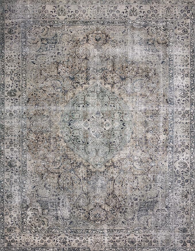 Loloi Layla Collection LAY-06 Taupe/Stone 9'-0" x 12'-0" .13" Thick Area Rug, Soft, Durable, Vintage Inspired, Distressed, Low Pile, Non-Shedding, Easy Clean, Printed, Living Room Rug