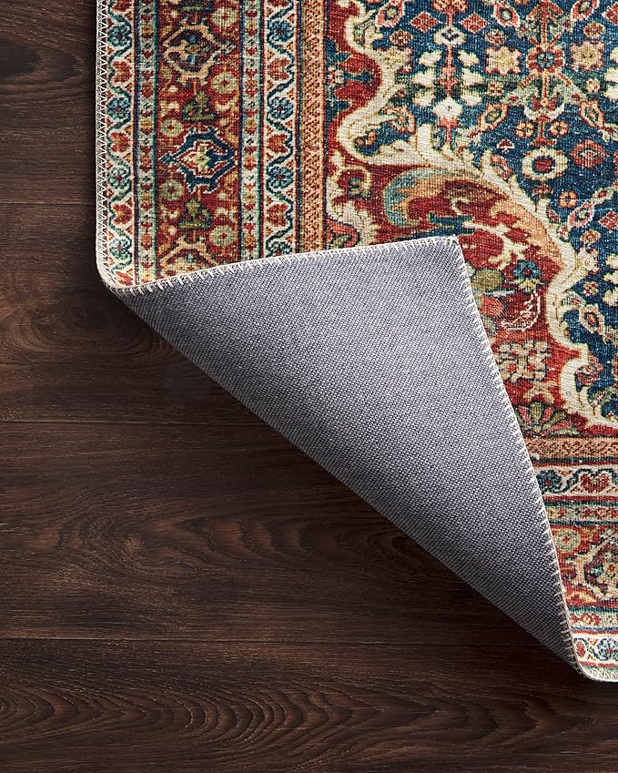Loloi Layla Collection LAY-09 Cobalt Blue/Spice 2'-6" x 9'-6" .13" Thick Runner Rug, Soft, Durable, Vintage Inspired, Distressed, Low Pile, Non-Shedding, Easy Clean, Printed, Living Room Rug