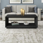 Henn&Hart 48" Rectangular Coffee Table with Open Storage Shelf for Living Room, Family Room, or Office, Black Grain