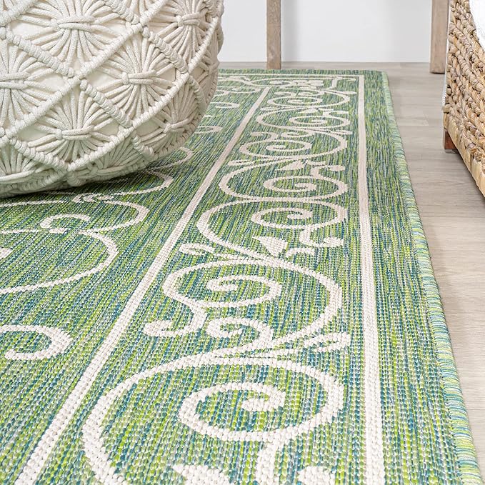 JONATHAN Y Vintage Filigree Indoor Outdoor Area Rug 8X10 Green/Ivory, Charleston Textured Weave for Backyard, Patio, Porch, Easy-Cleaning, High Traffic, Pet-Friendly, Non-Shedding (SMB106K-8)
