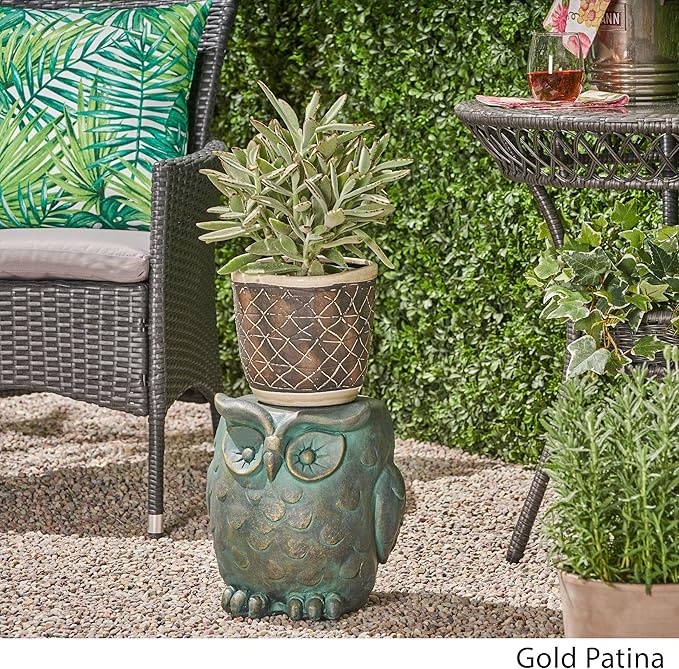 Christopher Knight Home Agnes Owl Garden Stool, Lightweight Concrete, Gold Patina Finish