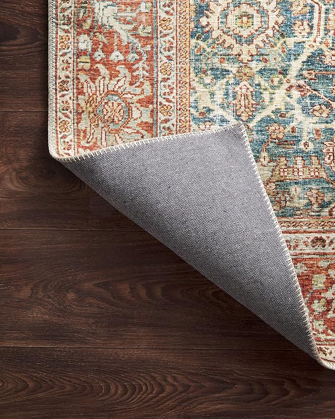 Loloi Layla Collection LAY-04 Ocean/Rust 2'-6" x 12'-0" .13" Thick Runner Rug, Soft, Durable, Vintage Inspired, Distressed, Low Pile, Non-Shedding, Easy Clean, Printed, Living Room Rug