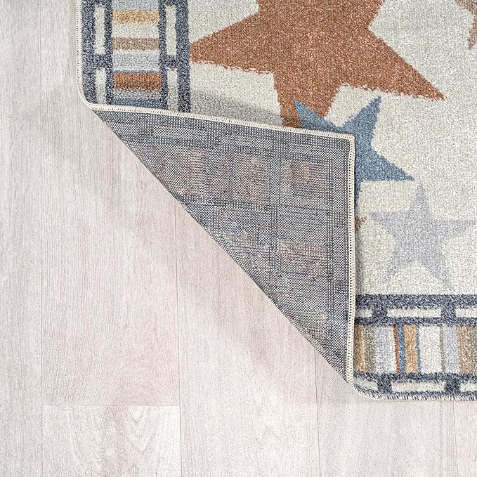 JONATHAN Y Machine-Washable Ivory/Blue/Orange Runner Rug, 2x8, Star Gazer Geometric, Border, Kids & Novelty, Classic, Bedroom, Kitchen, Living Room, Easy-Cleaning, Non-Shedding (KDW100A-28)