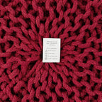 REDEARTH Round Pouf Ottoman - Hand Knitted Cable Boho Poof - Foot Stool Bean Bag - Home Décor Stuffed Footrest for Living Room - Nursery - Bedroom - 100% Cotton Poufs (19.5"x19.5"x14") - Red