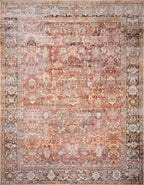 Loloi Layla Collection LAY-02 Spice/Marine 2'-6" x 12'-0" .13" Thick Runner Rug, Soft, Durable, Vintage Inspired, Distressed, Low Pile, Non-Shedding, Easy Clean, Printed, Living Room Rug