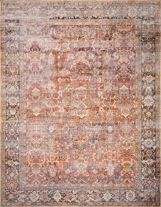 Loloi Layla Collection LAY-02 Spice/Marine 9'-0" x 12'-0" .13" Thick Area Rug, Soft, Durable, Vintage Inspired, Distressed, Low Pile, Non-Shedding, Easy Clean, Printed, Living Room Rug