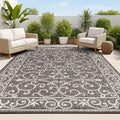 JONATHAN Y Vintage Filigree Indoor Outdoor Area Rug 4X6 Black/Gray, Charleston Textured Weave for Backyard, Patio, Porch, Easy-Cleaning, High Traffic, Pet-Friendly, Non-Shedding (SMB106G-4)