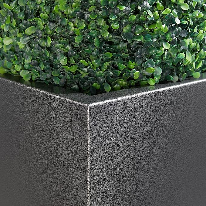 Metallic Heavy Tall Outdoor/Indoor Planter Box, Rectangular, 14Lx14Wx30H Inches, ‎25LBS/PC, Dark Gray, No Assembly Required and Seamless, Set of 2