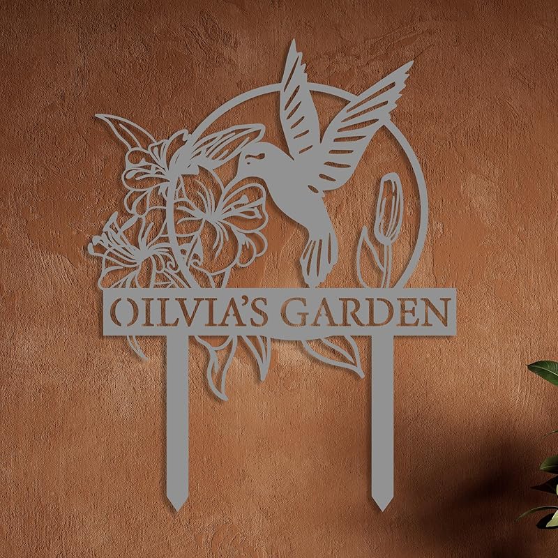 Custom Hummingbird Metal Garden Sign with Stakes, Bird Garden Decorations, Flower Design Personalized Garden Sign, Custom Garden Name Sign, Yard Decor, Home Gift