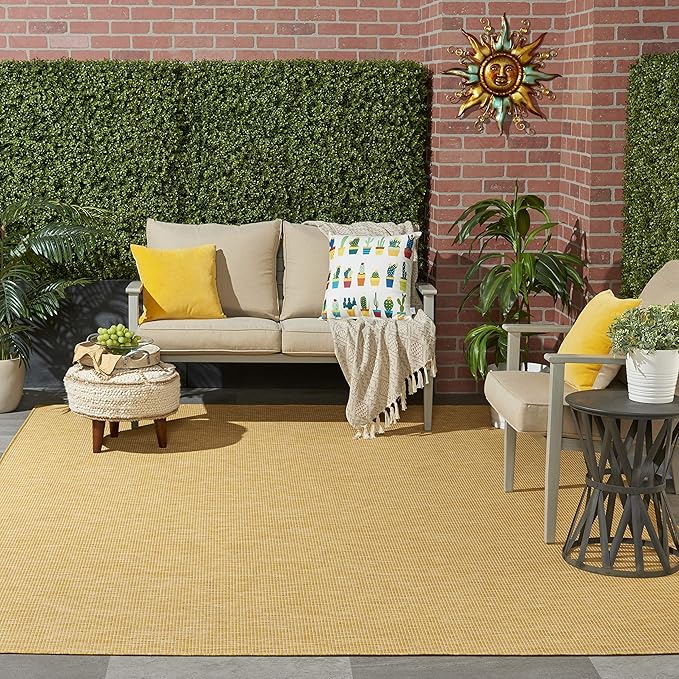 Nourison Home Positano Yellow 9' x 12' Area Rug, Modern, Solid, Indoor/Outdoor, Easy Cleaning, Non Shedding, Bed Room, Living Room, Deck, Backyard