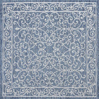 JONATHAN Y Vintage Filigree Indoor Outdoor Square Area Rug 4X4 Navy/Gray, Charleston Textured Weave for Backyard, Patio, Porch, Easy-Cleaning, High Traffic, Pet-Friendly, Non-Shedding (SMB106D-4SQ)
