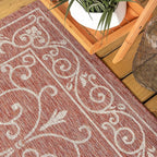 JONATHAN Y Vintage Filigree Indoor Outdoor Square Area Rug 8X8 Red/Beige, Charleston Textured Weave for Backyard, Patio, Porch, Easy-Cleaning, High Traffic, Pet-Friendly, Non-Shedding (SMB106B-8SQ)