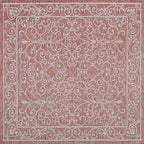 JONATHAN Y Vintage Filigree Indoor Outdoor Square Area Rug 8X8 Red/Beige, Charleston Textured Weave for Backyard, Patio, Porch, Easy-Cleaning, High Traffic, Pet-Friendly, Non-Shedding (SMB106B-8SQ)