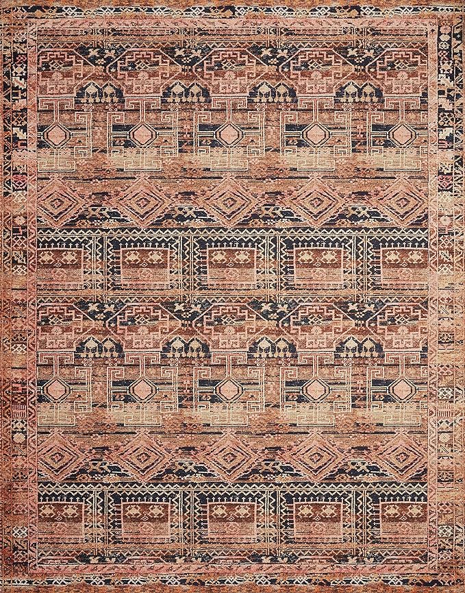 Loloi Layla Collection LAY-14 Mocha/Blush 9'-0" x 12'-0" .13" Thick Area Rug, Soft, Durable, Vintage Inspired, Distressed, Low Pile, Non-Shedding, Easy Clean, Printed, Living Room Rug